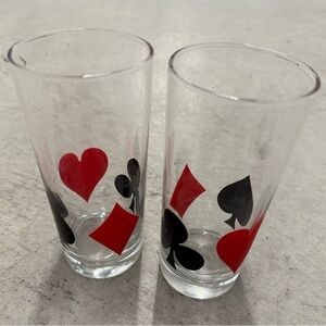 2 Vintage Libbey Tall Glasses Heart Spade Diamond Clover Red Black Card Theme